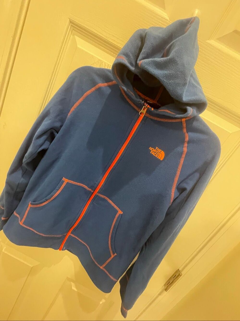 The North Face Boys Fleece Hoodie Jacket Blue Orange Full Zip Large 14/16